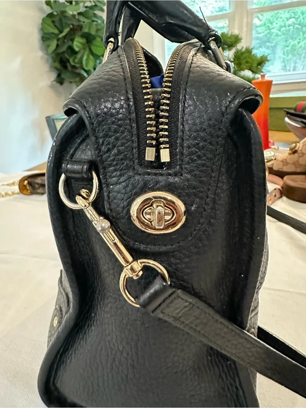 Coach Black Pebbled Leather Satchel with Gold Hardware